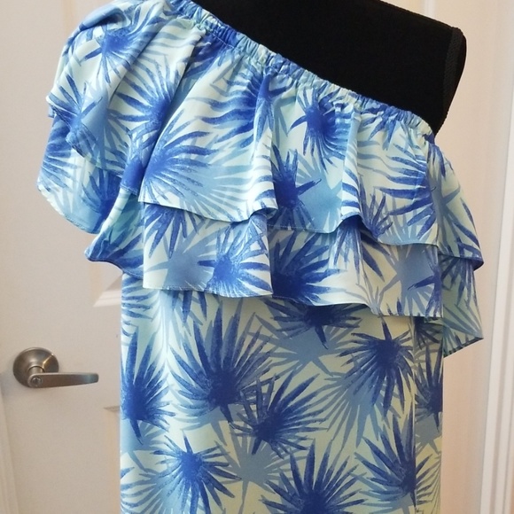 Vineyard Vines Electric Palm one Shoulder floral print summer dress Sz 10 - Picture 3 of 6